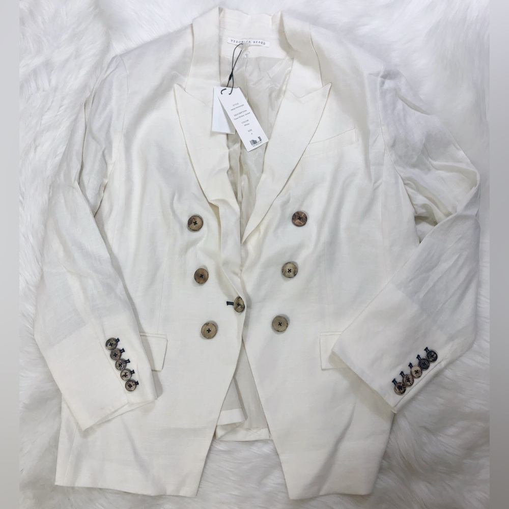 NWT $698 Veronica Beard Gaya Linen Blend Dickey Jacket In White - Picture 7 of 7